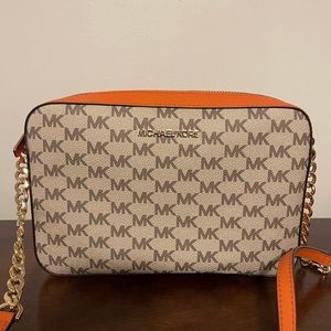 Michael Kors tan and orange crossbody bag